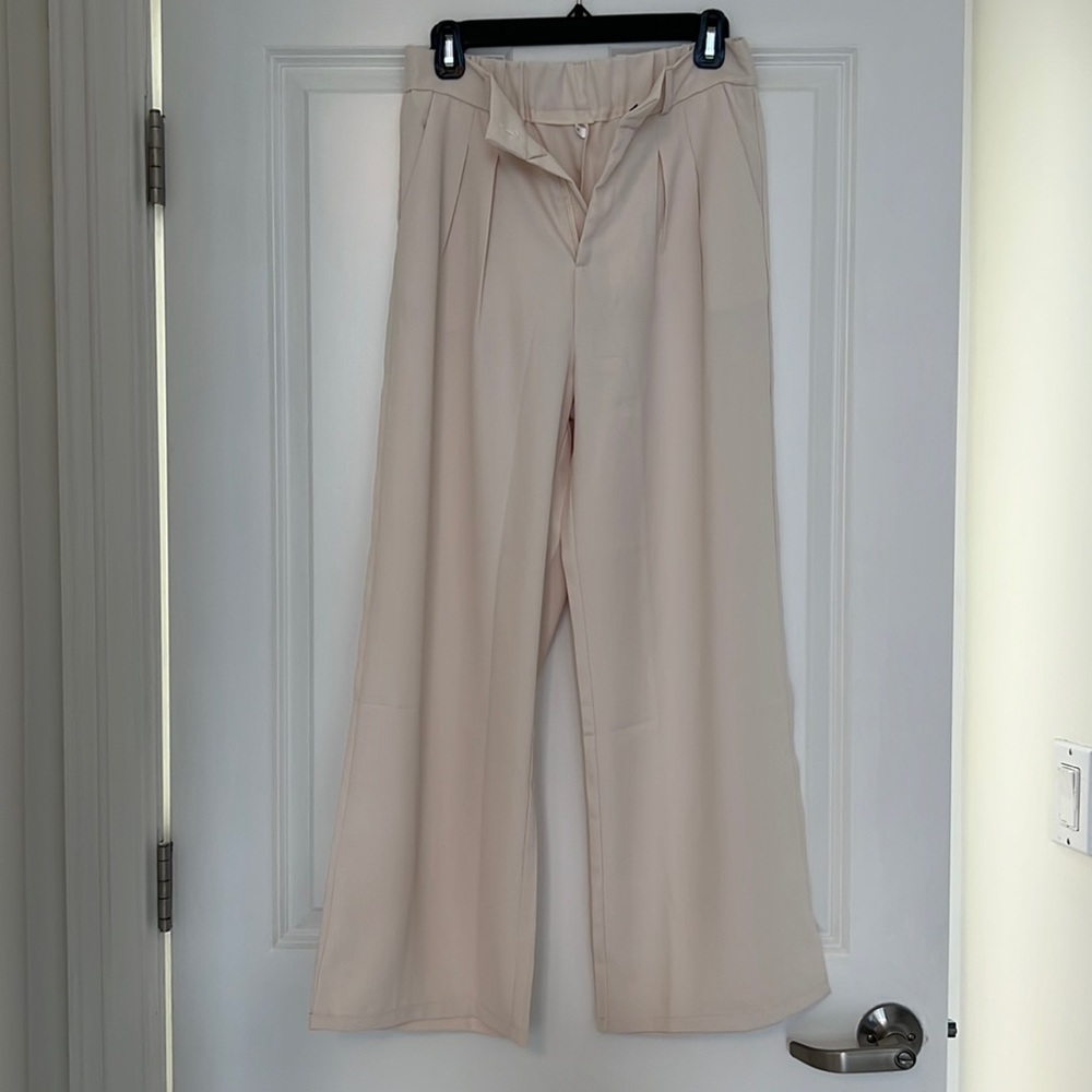 The Effortless Tailored Wide Leg Pants in Beige